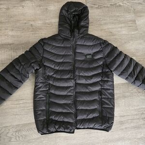 Black Quilted Puffer Jacket with Hood